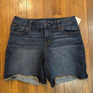 Maurices Dark Wash Raw Reinforced Hem Bermuda Stretch Denim Shorts Womens 12
